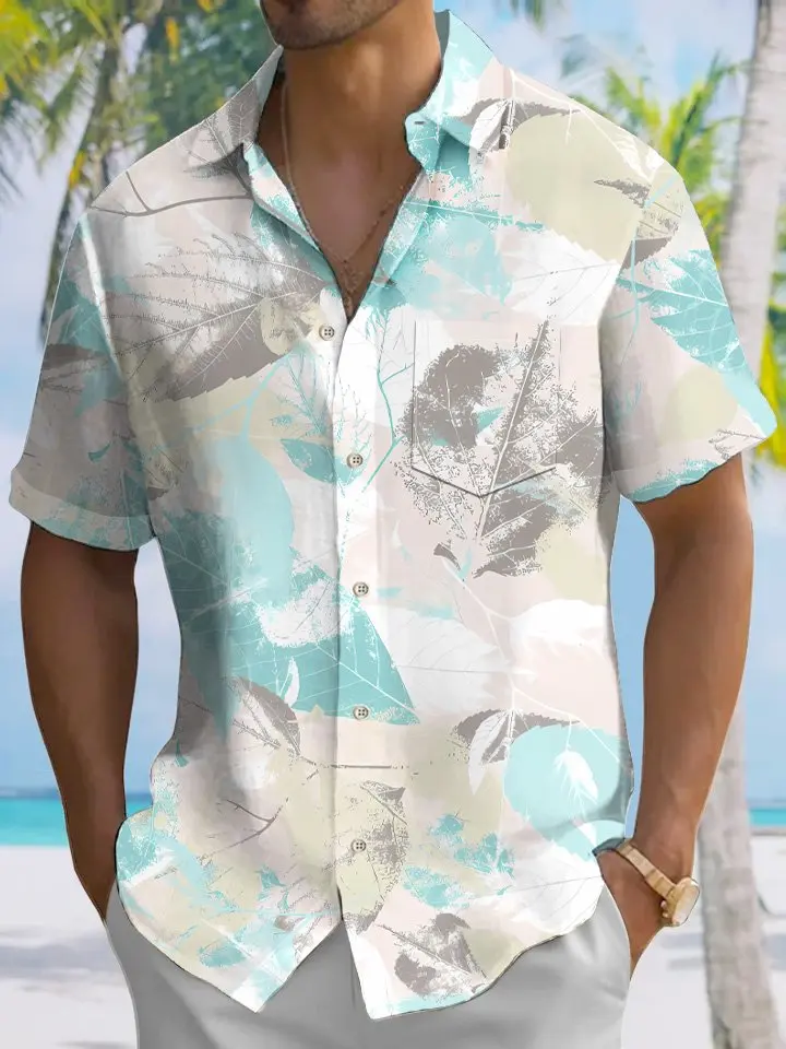 Summer Beach Leaves Gradient Tropical Vegetation Casual Vacation Hawaiian Shirt BGR2765198 - Boogor