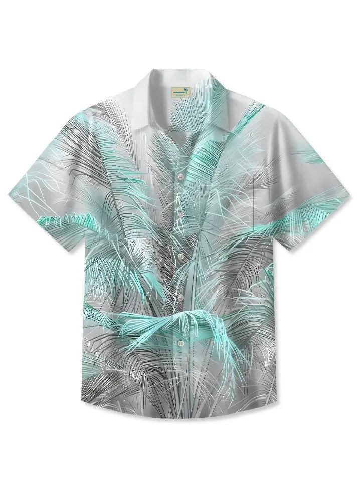 Summer Contrasting Color Tropical Plant Leaves Casual Vacation Hawaiian Shirt BGR2765363 - Boogor