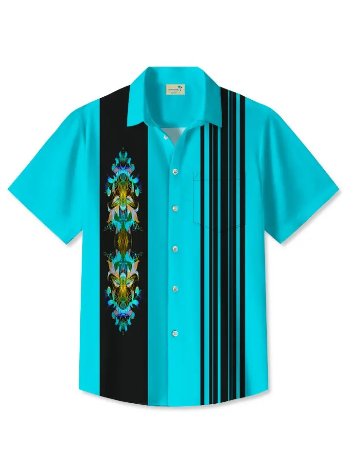 Summer Corrugated Lines Contrasting Casual Commuting 50s Vintage Bowling Hawaiian Shirt BGR2765191 - Boogor