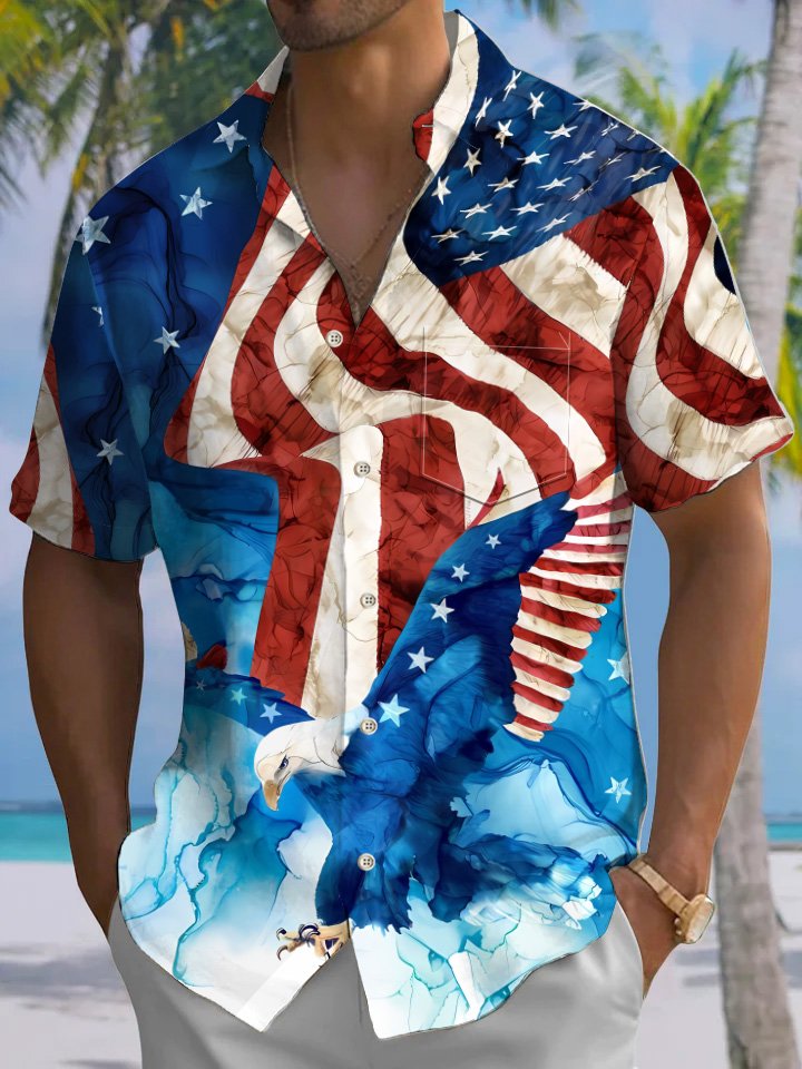 Summer Flag Independence Day Casual Beach Vacation Hawaiian Shirt BGR2765059 - Boogor