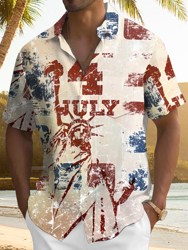 Summer Flag Independence Day Casual Beach Vacation Hawaiian Shirt BGR2765195 - Boogor