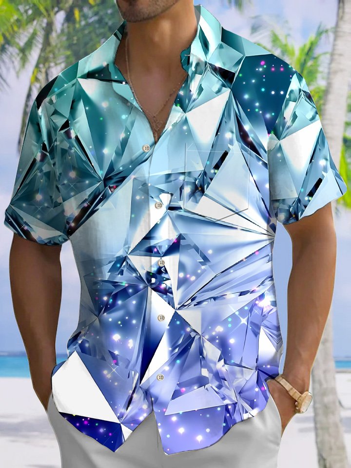 Summer Geometric Pattern 3D Art Crystal Casual Vacation Hawaiian Shirt BGR2765070 - Boogor