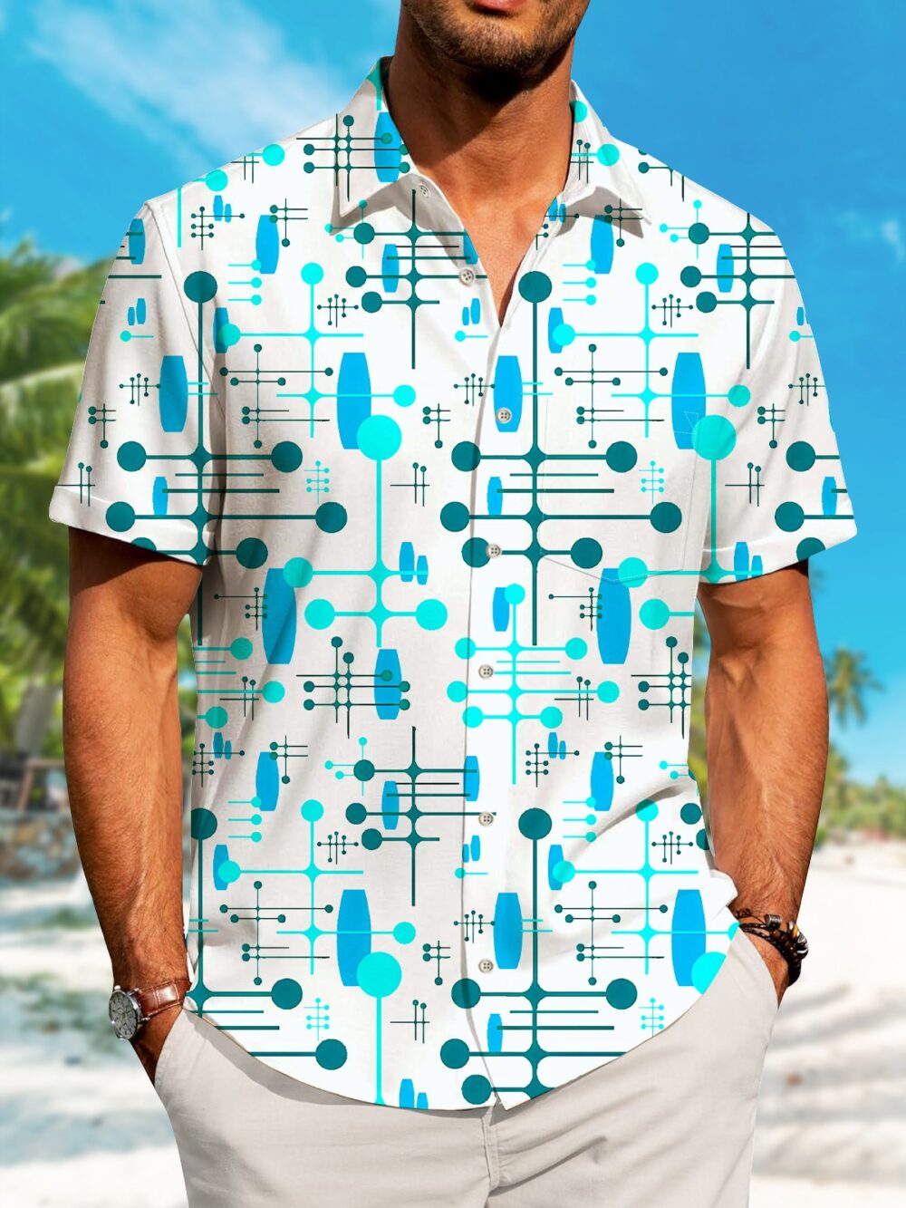 Summer Geometric Pattern Polka Dot Lines Casual Vacation Hawaiian Shirt BGR2765380 - Boogor