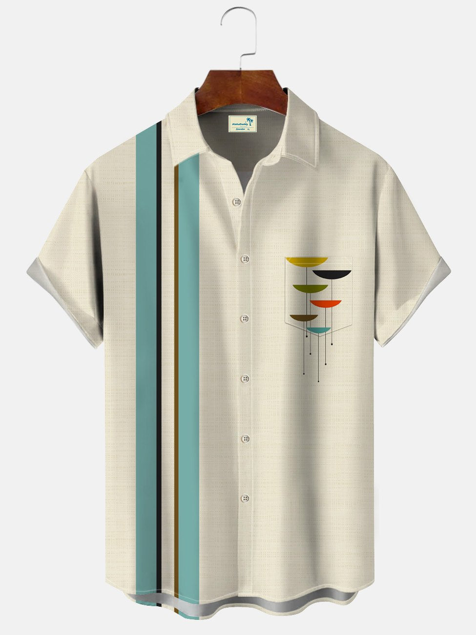 Summer Geometric Stripes Men's 50S Bowling Commuter Casual Hawaiian Shirt BGR2765082 - Boogor