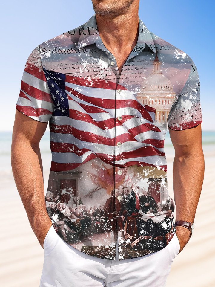 Summer Holiday Independence Day Flag Retro Casual Vacation Hawaiian Shirt BGR2765196 - Boogor