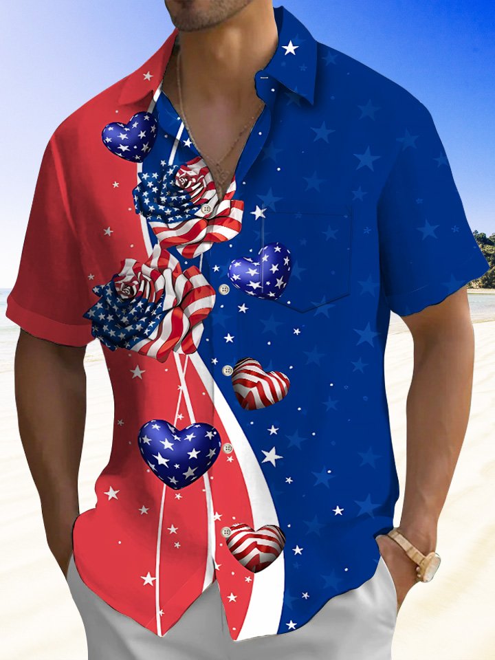Summer Independence Day Holiday Flag Casual Vacation Hawaiian Shirt BGR2765065 - Boogor