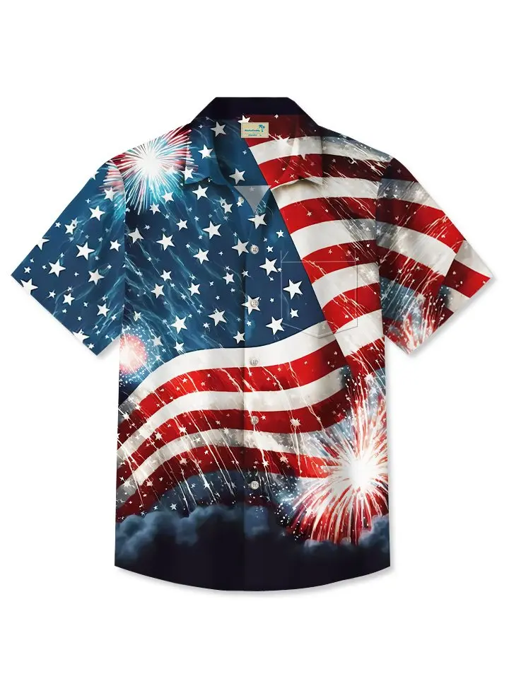 Summer Independence Day Holiday Flag Retro Casual Vacation Hawaiian Shirt BGR2765306 - Boogor