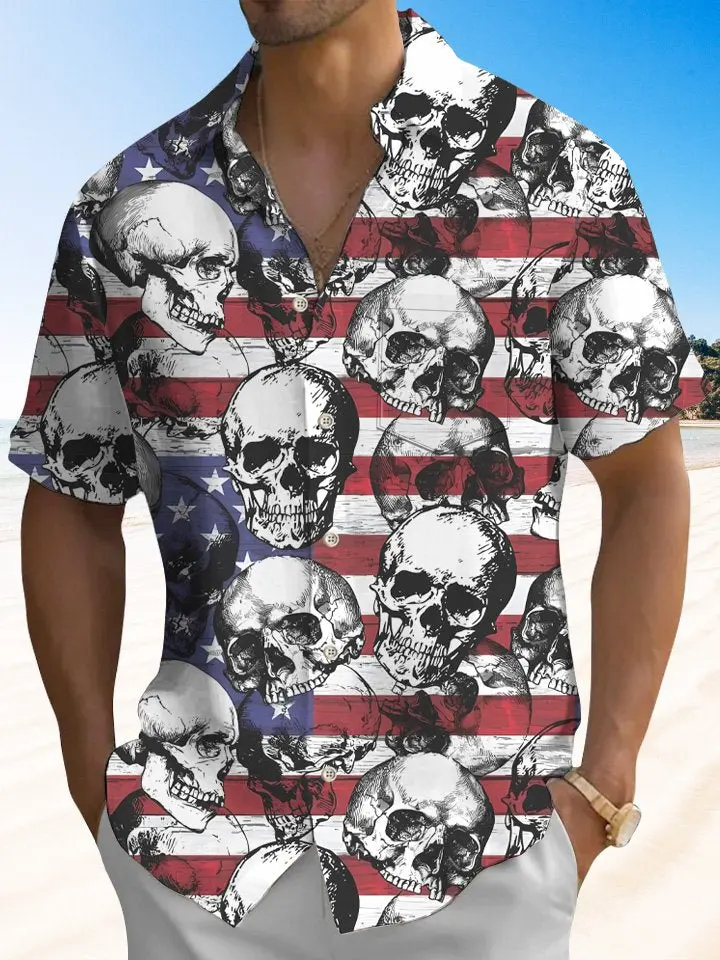 Summer Independence Day Holiday Skull Retro Casual Vacation Hawaiian Shirt BGR2765202 - Boogor