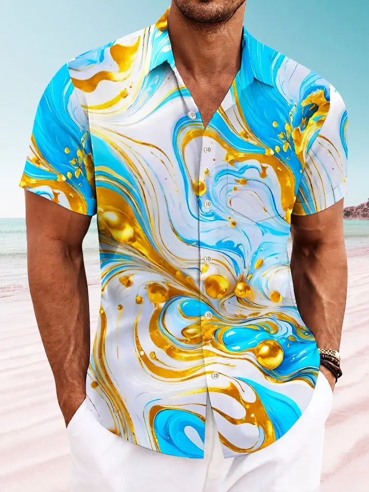 Summer Oil Painting 3D Stereo Art Button Casual Vacation Men's Hawaiian Shirt BGR2765209 - Boogor