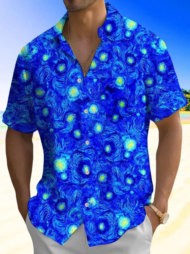 Summer Oil Painting Gradient Color Contrast Color Beach Casual Vacation Hawaiian Shirt BGR2765067 - Boogor