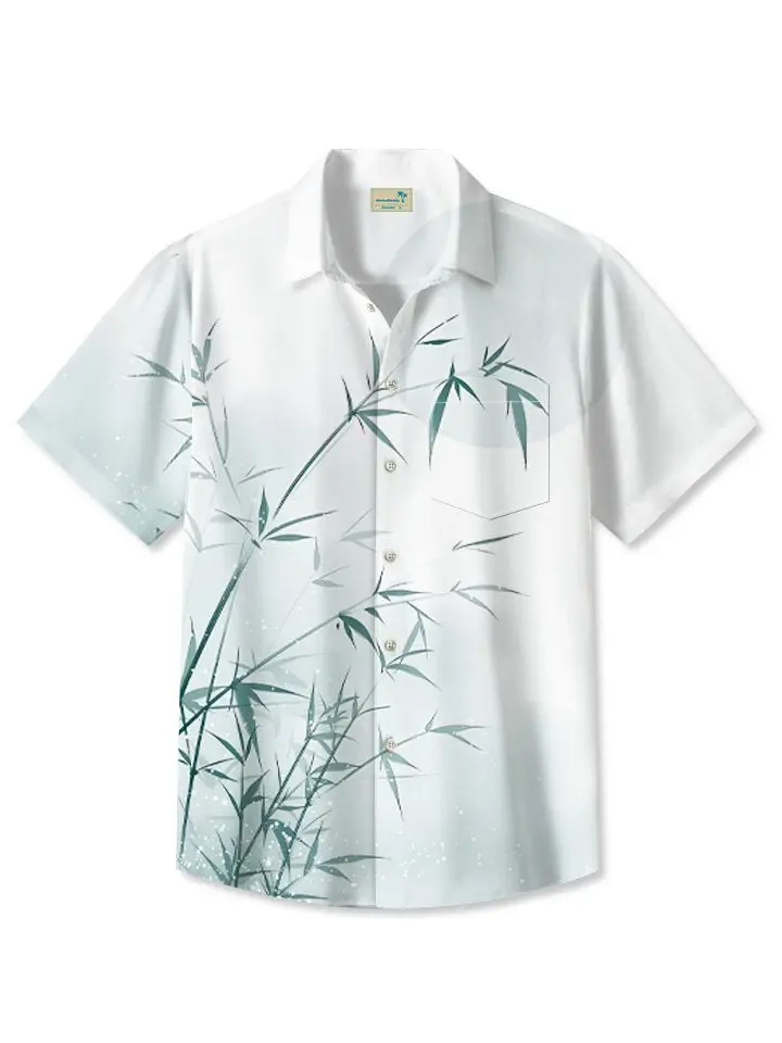 Summer Plant Bamboo Simple Commute Vacation Casual Hawaiian Shirt BGR2765367 - Boogor