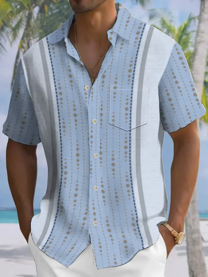 Summer Polka Dot Lines Simple Commuting Casual 50s Vintage Bowling Hawaiian Shirt BGR2765061 - Boogor