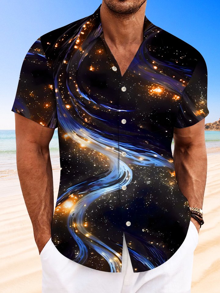 Summer Starry Sky Fluorescent 3D Stereo Leisure Vacation Hawaiian Shirt BGR2765073 - Boogor