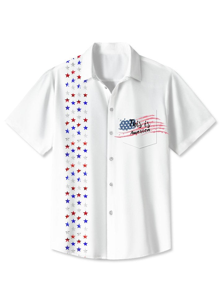 Summer Stars Flag Independence Day Commute Casual 50s Vintage Bowling Hawaiian Shirt BGR2765283 - Boogor