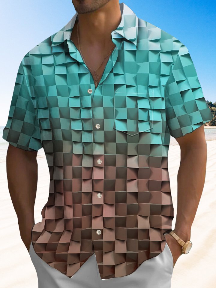 Summer Tropical Plaid Gradient Casual Vacation Hawaiian Shirt BGR2765057 - Boogor