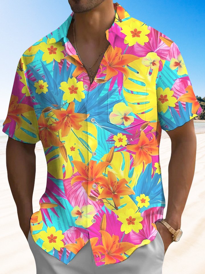 Summer Tropical Plant Flower Casual Beach Vacation Hawaiian Shirt BGR2765058 - Boogor