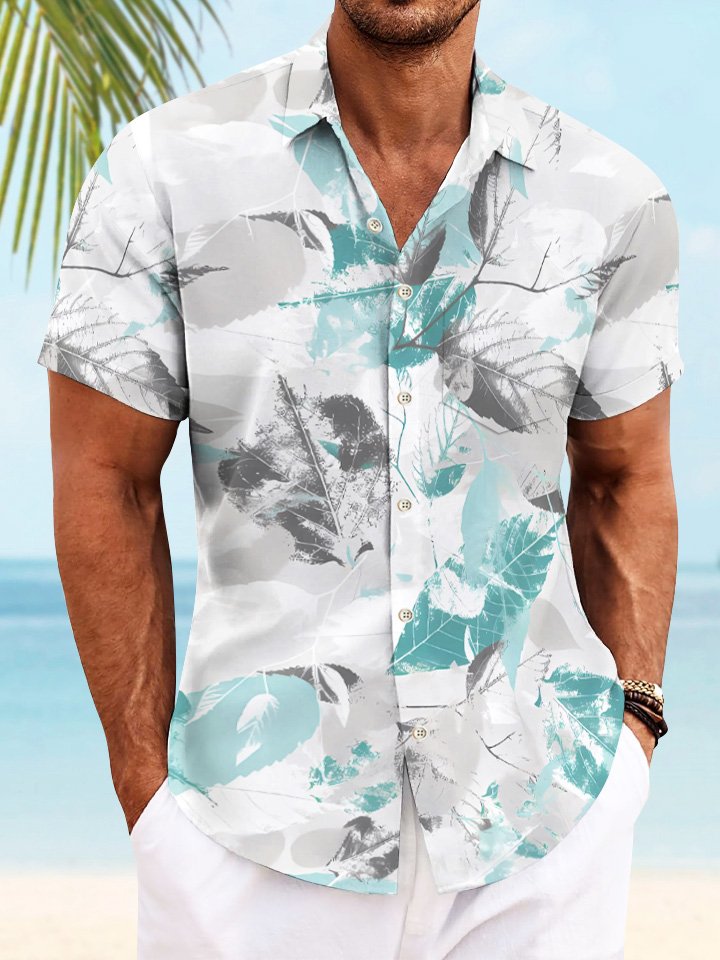 Summer Tropical Vegetation Leaves Contrast Color Beach Leisure Vacation Hawaiian Shirt BGR2765204 - Boogor