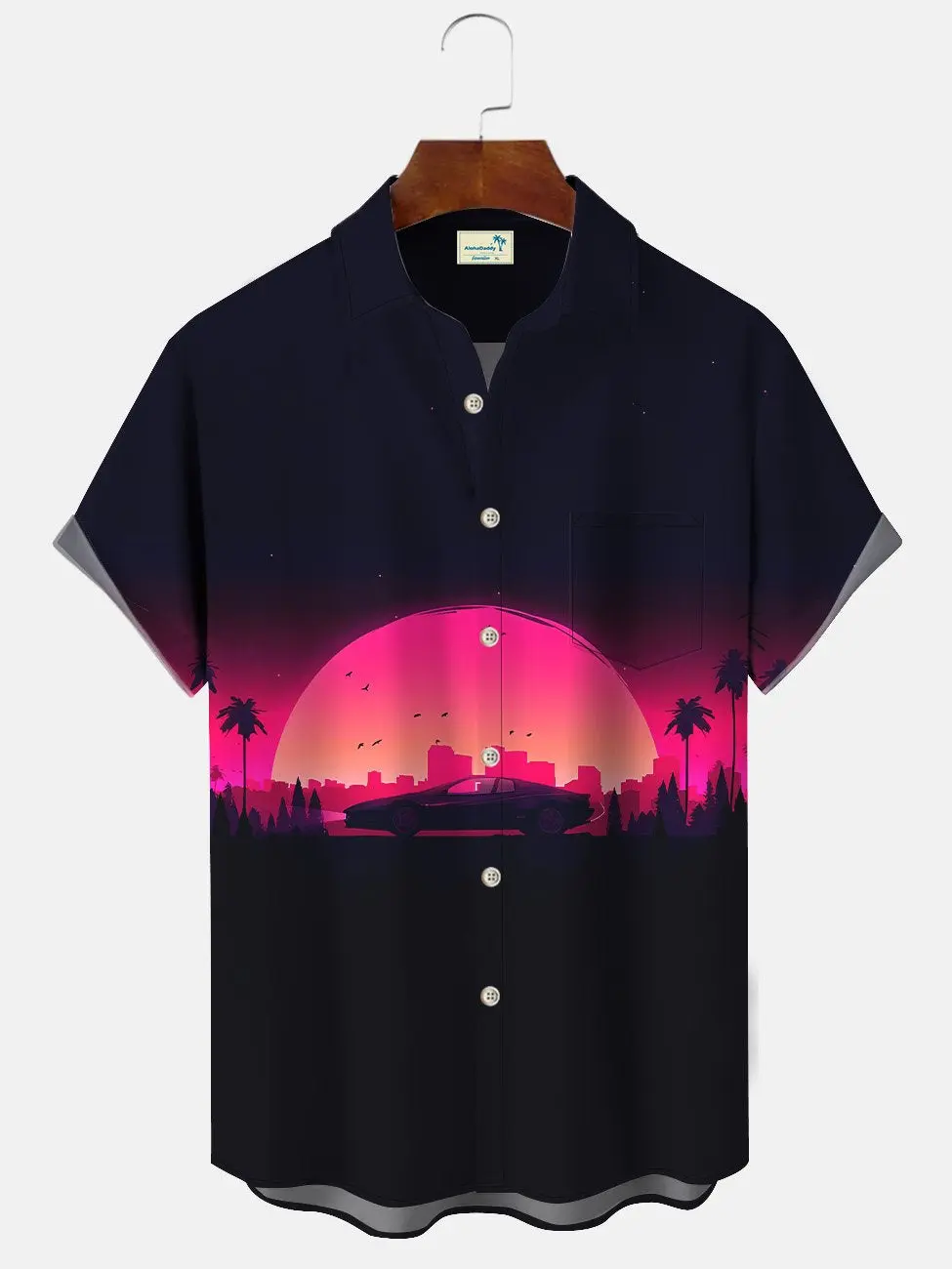 Sunset Coconut Tree Car Men Button Button Casual Hawaiian Shirt BGR2765095 - Boogor