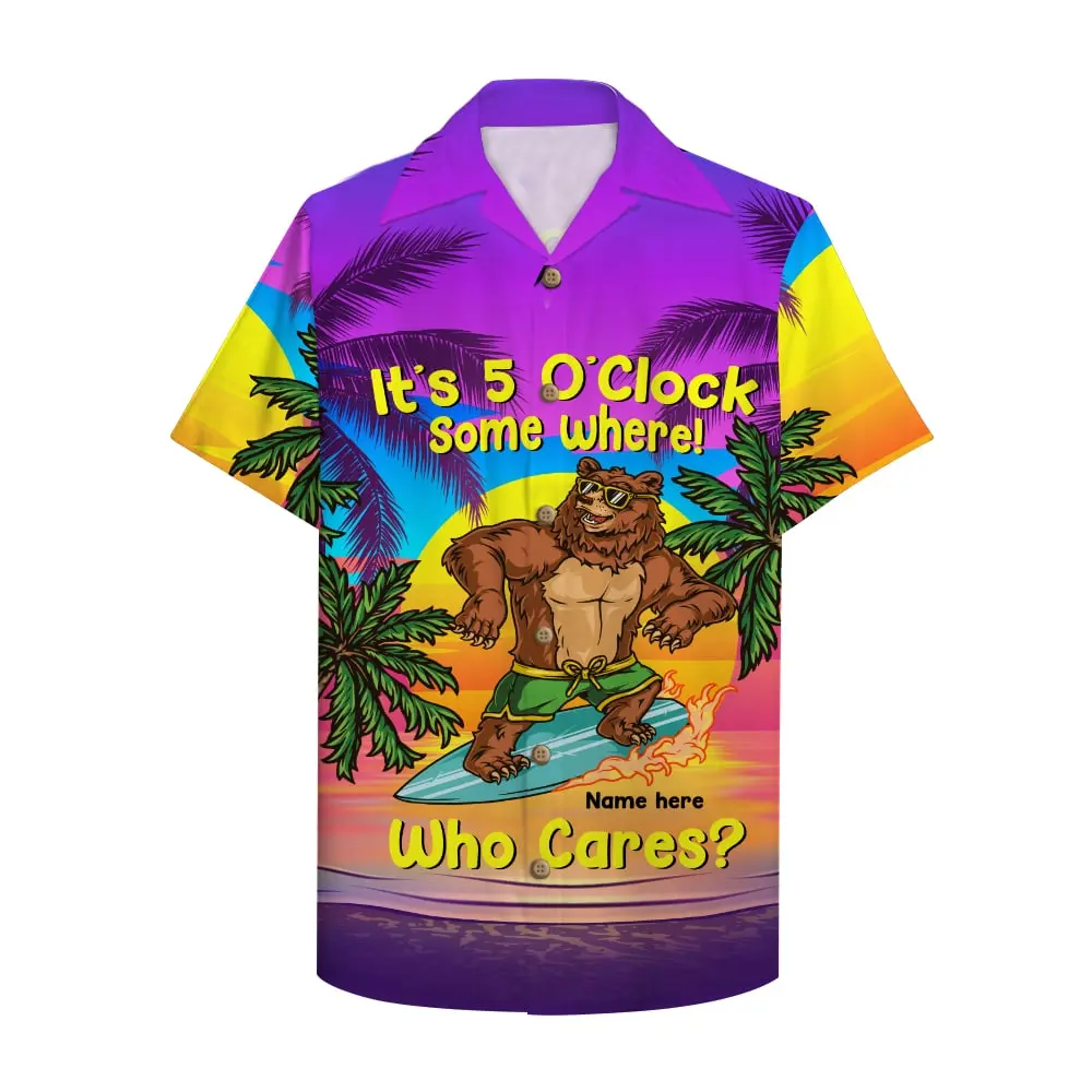 Surfing Bear It's 5 O'clock Some Where Who Cares Unisex Hawaiian Shirt Aloha Shirt BGR2765661 - Boogor