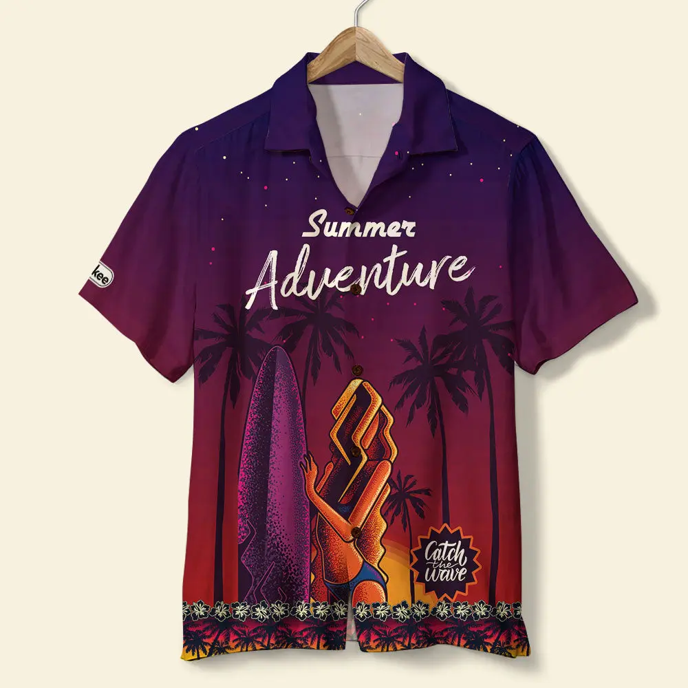 Surfing Unisex Hawaiian Shirt Aloha Shirt Summer Vibe Girl On The Beach With Surfing BGR2765586 - Boogor