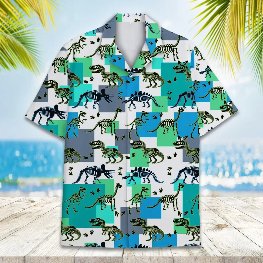 Dinosaur T-rex Bones Unisex Hawaiian Shirt Aloha Shirt BGR2765704 - Boogor
