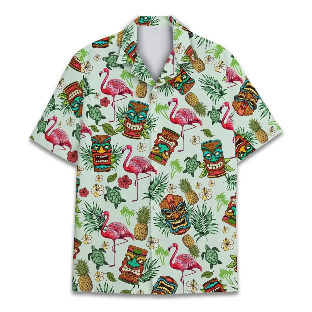 Tropical Tiki Flamingo And Tiki Unisex Hawaiian Shirt Aloha Shirt BGR2765688 - Boogor