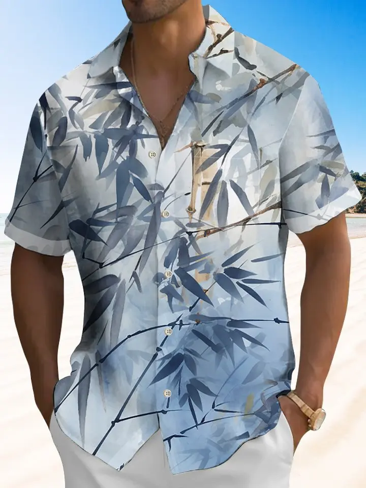 Tropical Plant Hawaiian Bamboo Ink Smudged Hawaiian Shirt BGR2765182 - Boogor