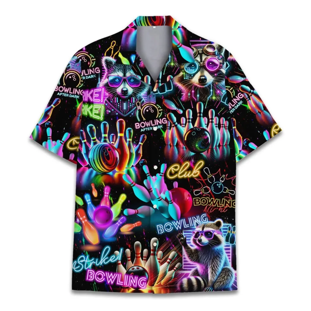 Neon Bowling Raccoon Unisex Hawaiian Shirt Aloha Shirt BGR2765682 - Boogor