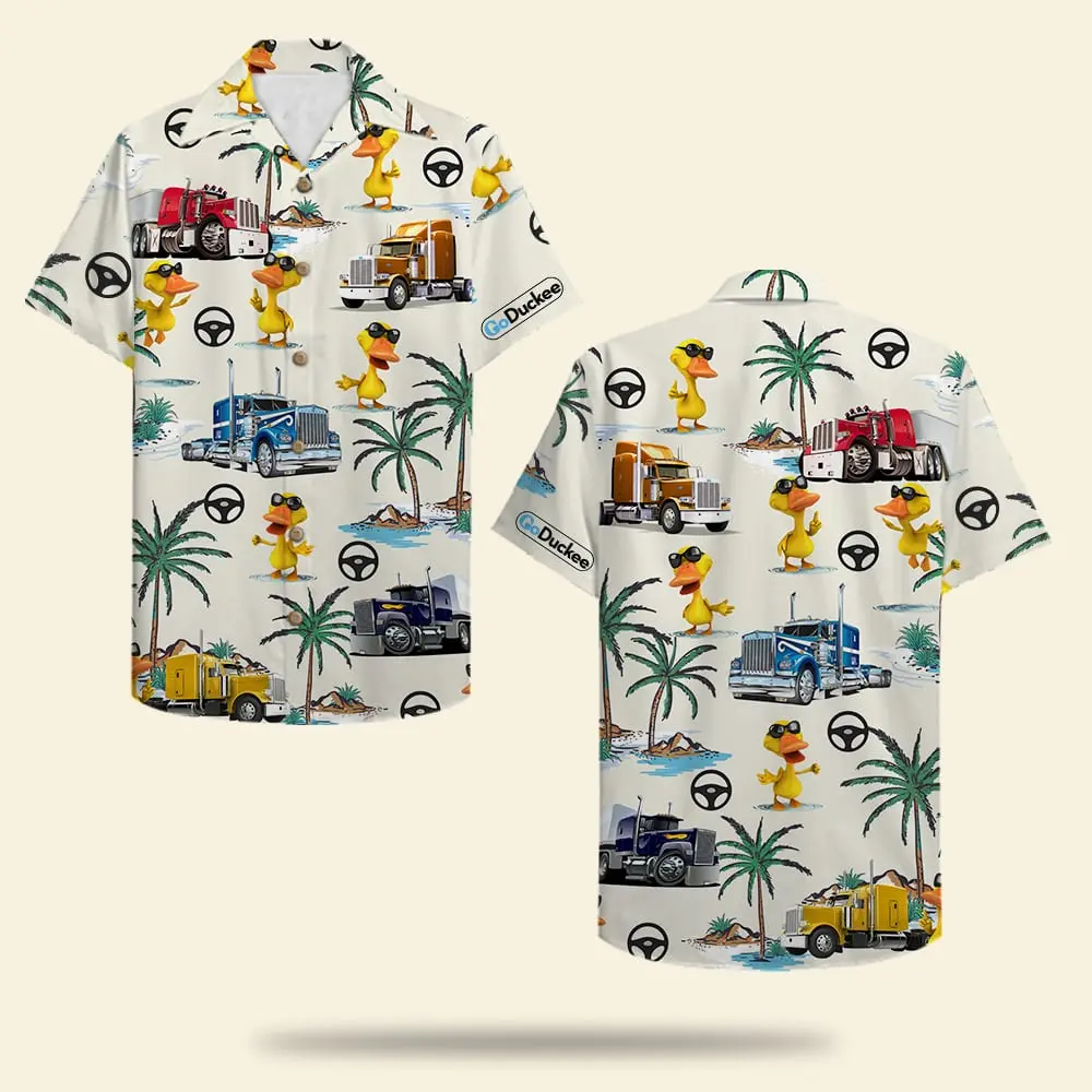 Trucker Duck Unisex Hawaiian Shirt Aloha Shirt Summer Vibe Truck & Duck Pattern BGR2765611 - Boogor