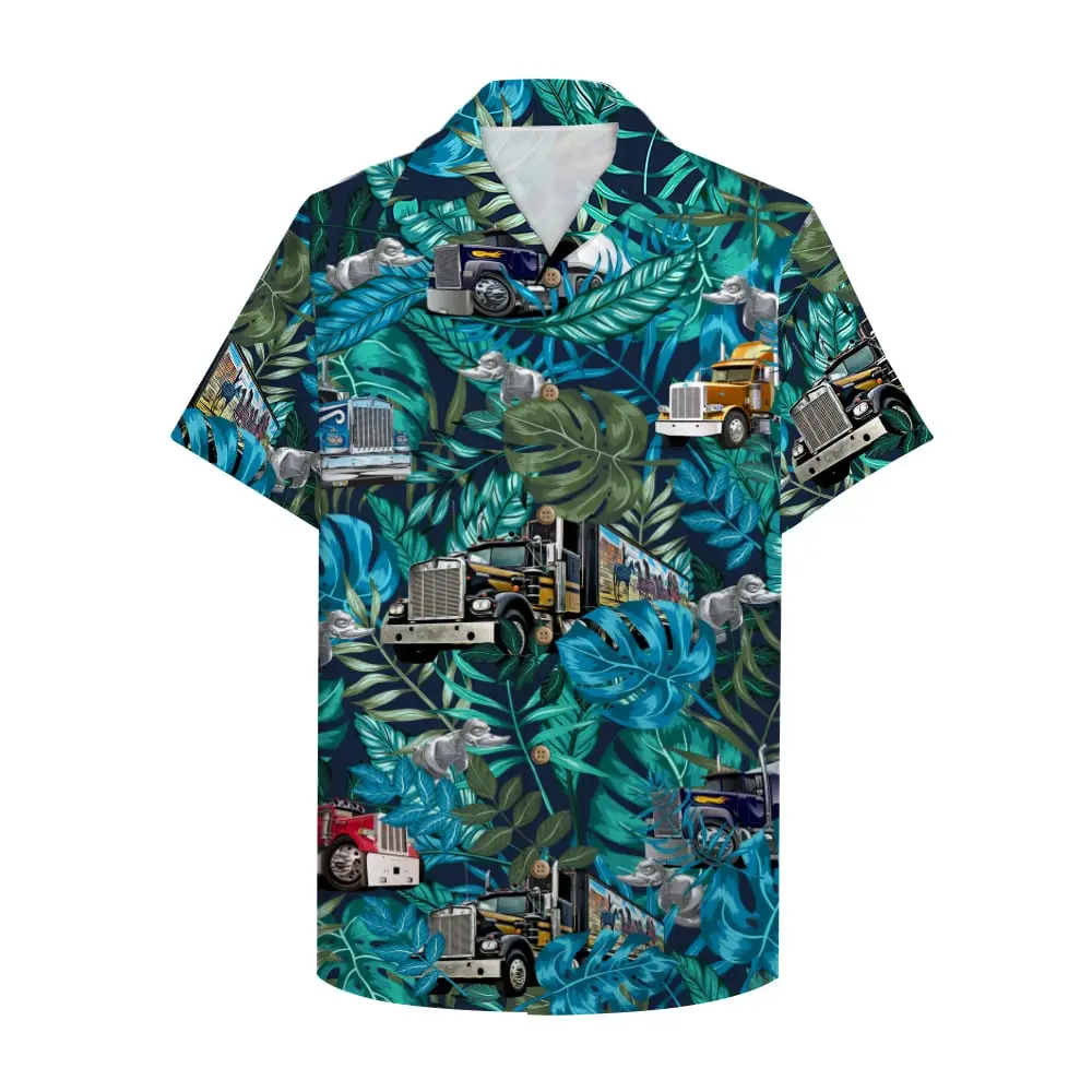 Trucker Unisex Hawaiian Shirt Aloha Shirt With Semitruck And Rubber Duck BGR2765645 - Boogor