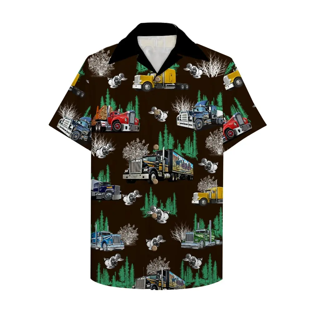 Trucker Unisex Hawaiian Shirt Aloha Shirt With Semitruck For Trucker BGR2765650 - Boogor