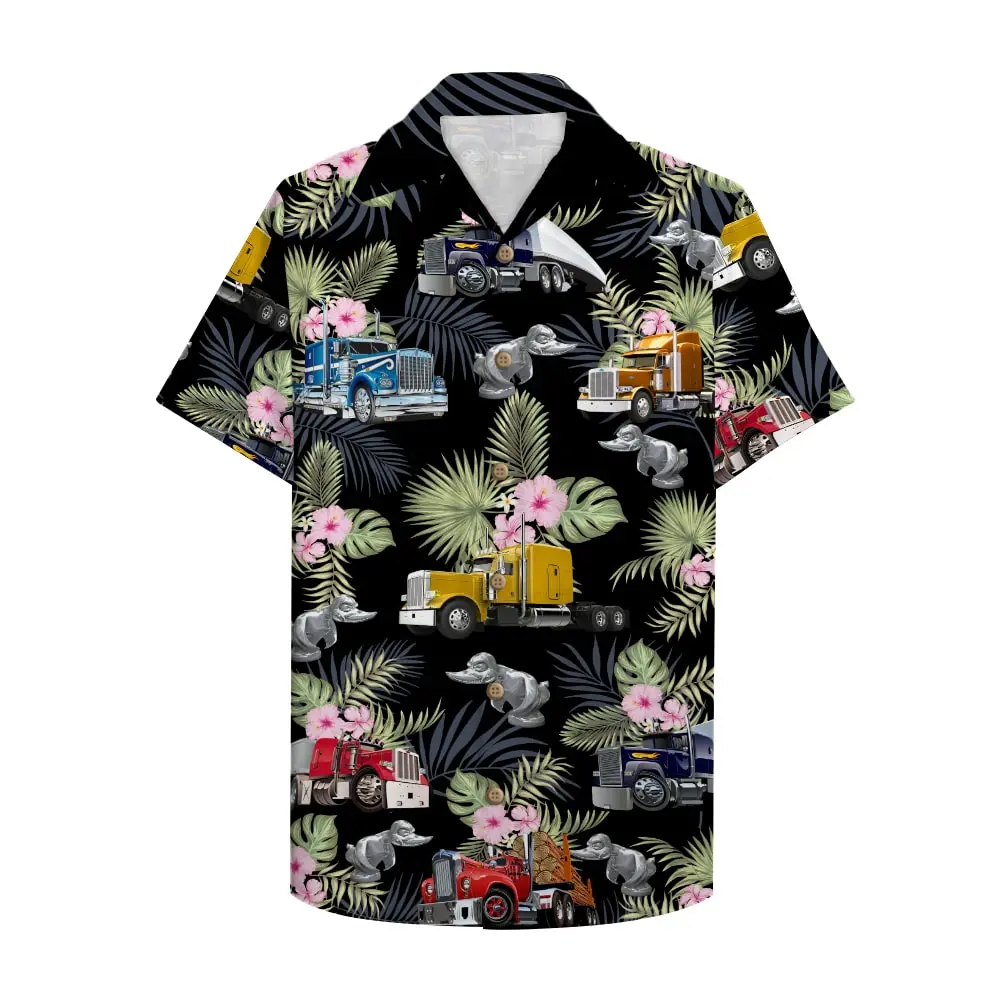 Trucker Semitruck Pattern Unisex Hawaiian Shirt Aloha Shirt BGR2765649 - Boogor