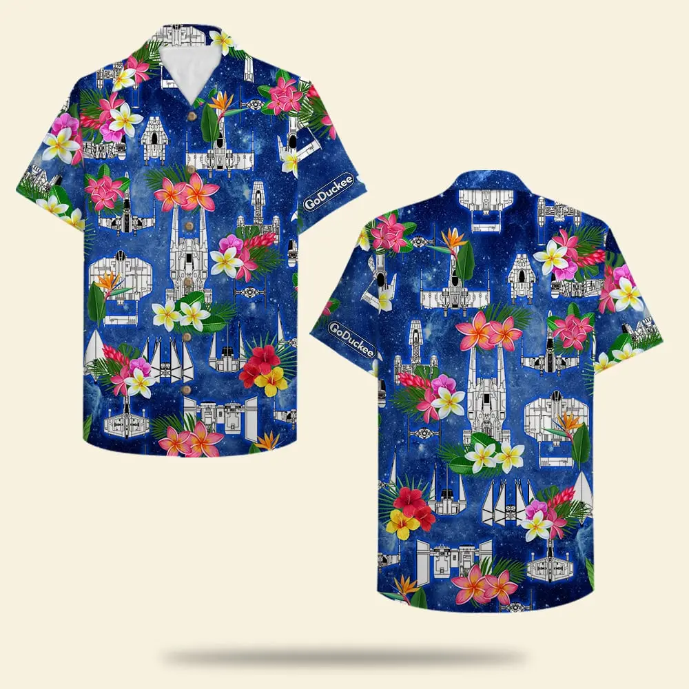 Unisex Hawaiian Shirt Aloha Shirt Summer Vibe Floral Spaceship Pattern BGR2765603 - Boogor