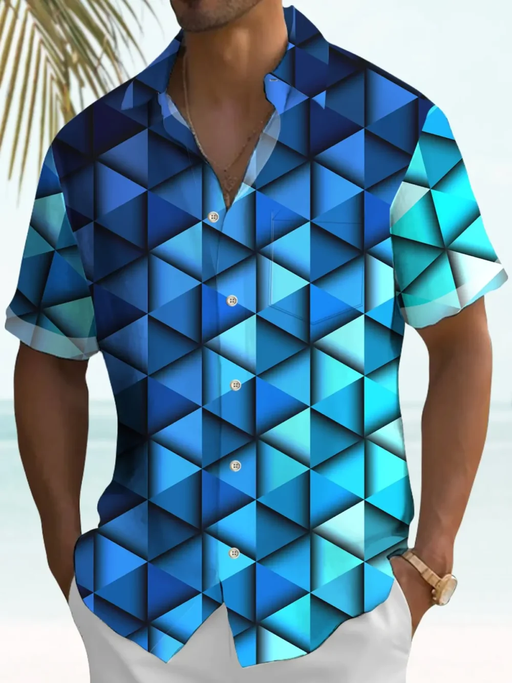 Vintage Art 3D Gradient Geometric Stretch Hawaiian Shirt BGR2765121 - Boogor