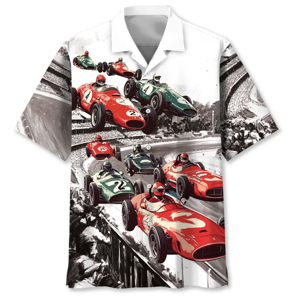 Vintage European Racing Black White Hawaiian Shirt BGR2764987 - Boogor