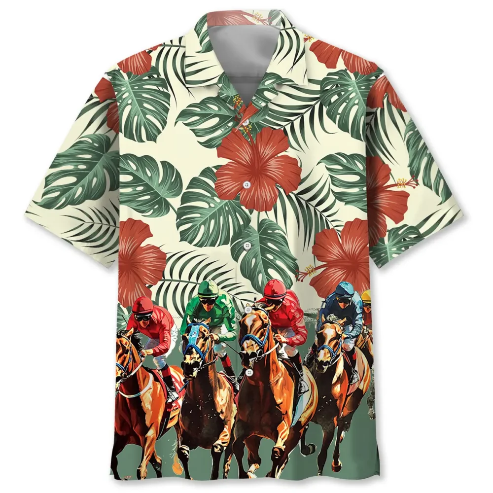 Vintage Flower Horse Racing Hawaiian Shirt BGR2764826 - Boogor
