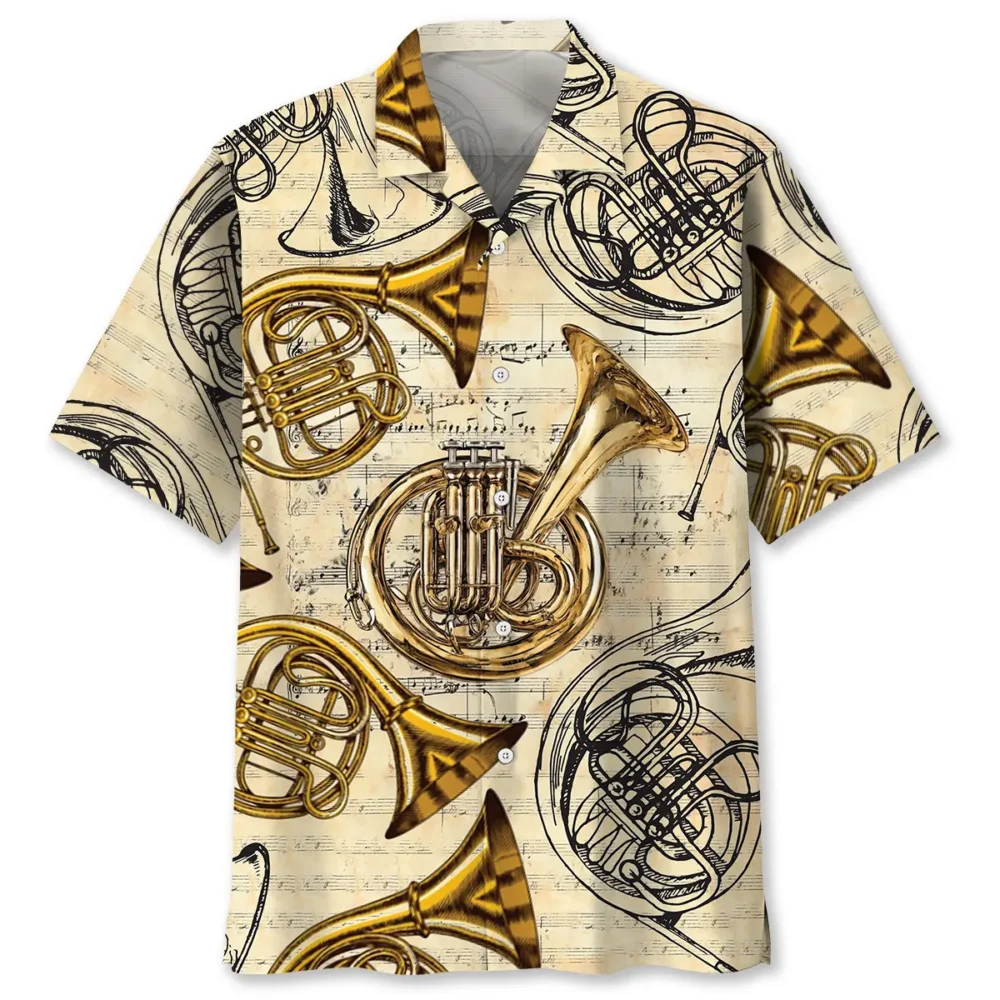 Vintage French Horn Brass Hawaiian Shirt BGR2764899 - Boogor