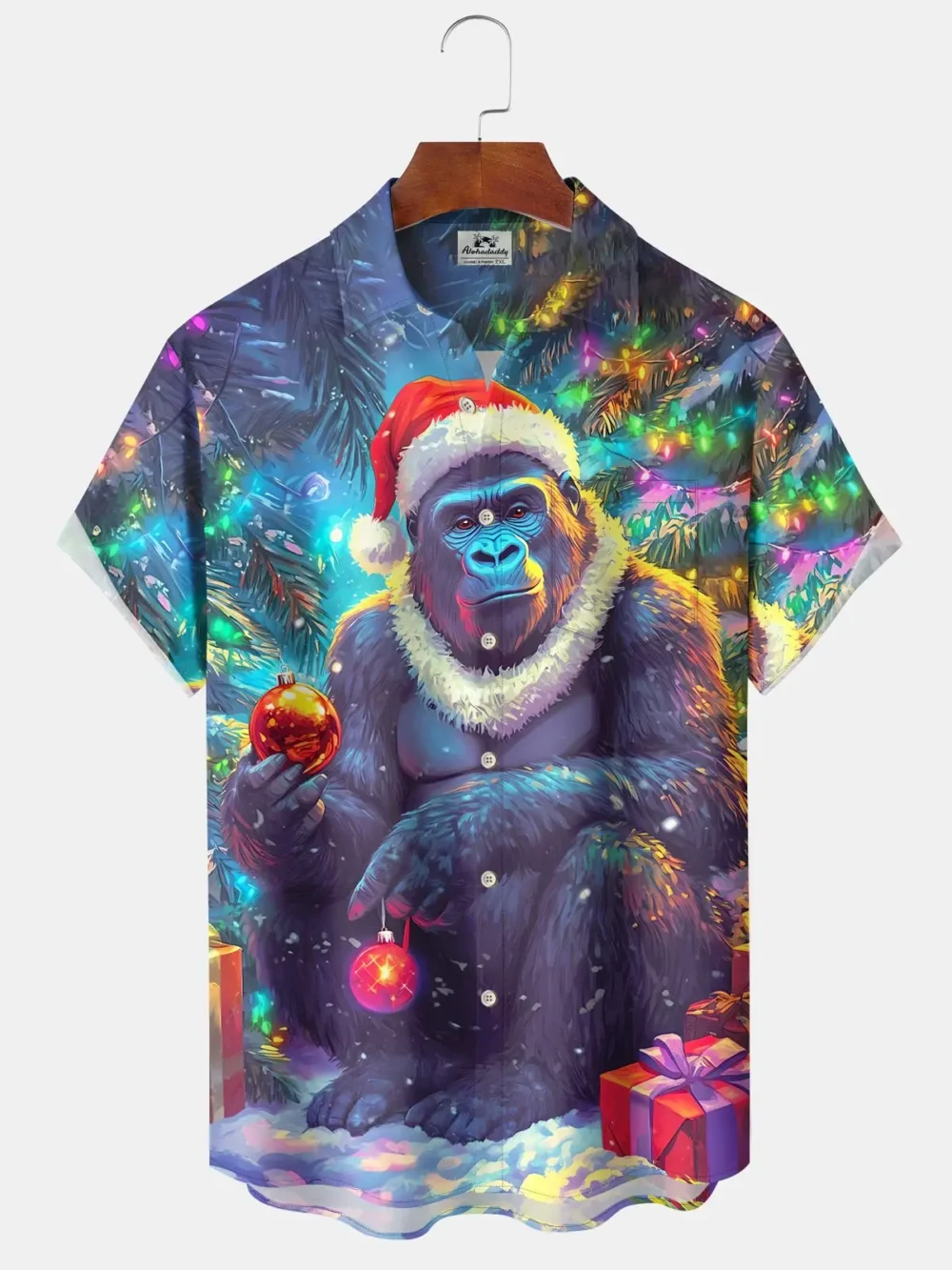 Vintage Gorilla Funny Christmas Lights Holiday Hawaiian Shirt BGR2765147 - Boogor