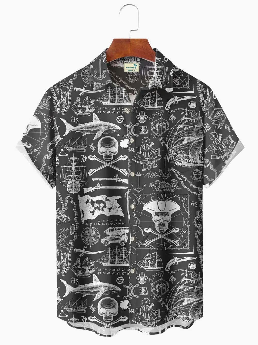 Vintage Hawaii Beach Vacation Pirate Shark Nautical Hawaiian Shirt BGR2765036 - Boogor