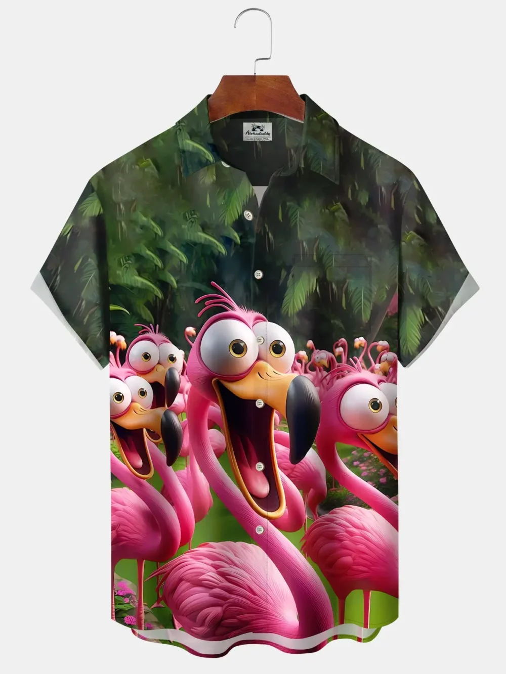 Vintage Hawaiian Beach Tropical Leaves Flamingo Cartoon Hawaiian Shirt BGR2765299 - Boogor