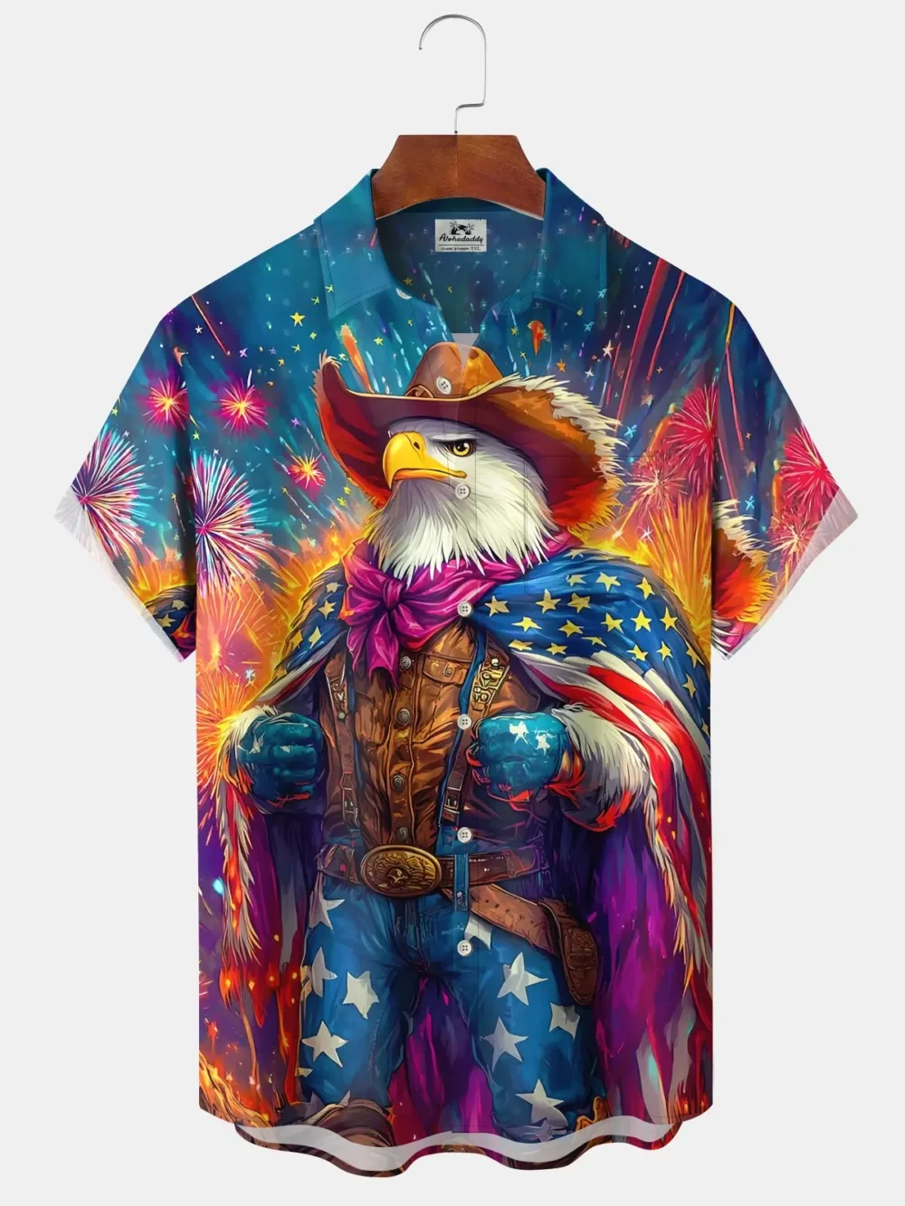 Vintage Holiday American Flag Eagle Independence Day Fireworks Hawaiian Shirt BGR2765260 - Boogor