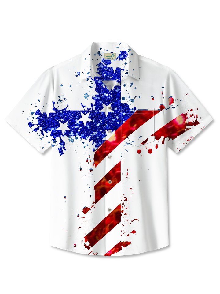 Vintage Holiday American Flag Independence Day Holiday Hawaiian Shirt Polyester Hawaiian Shirts BGR2765355 - Boogor