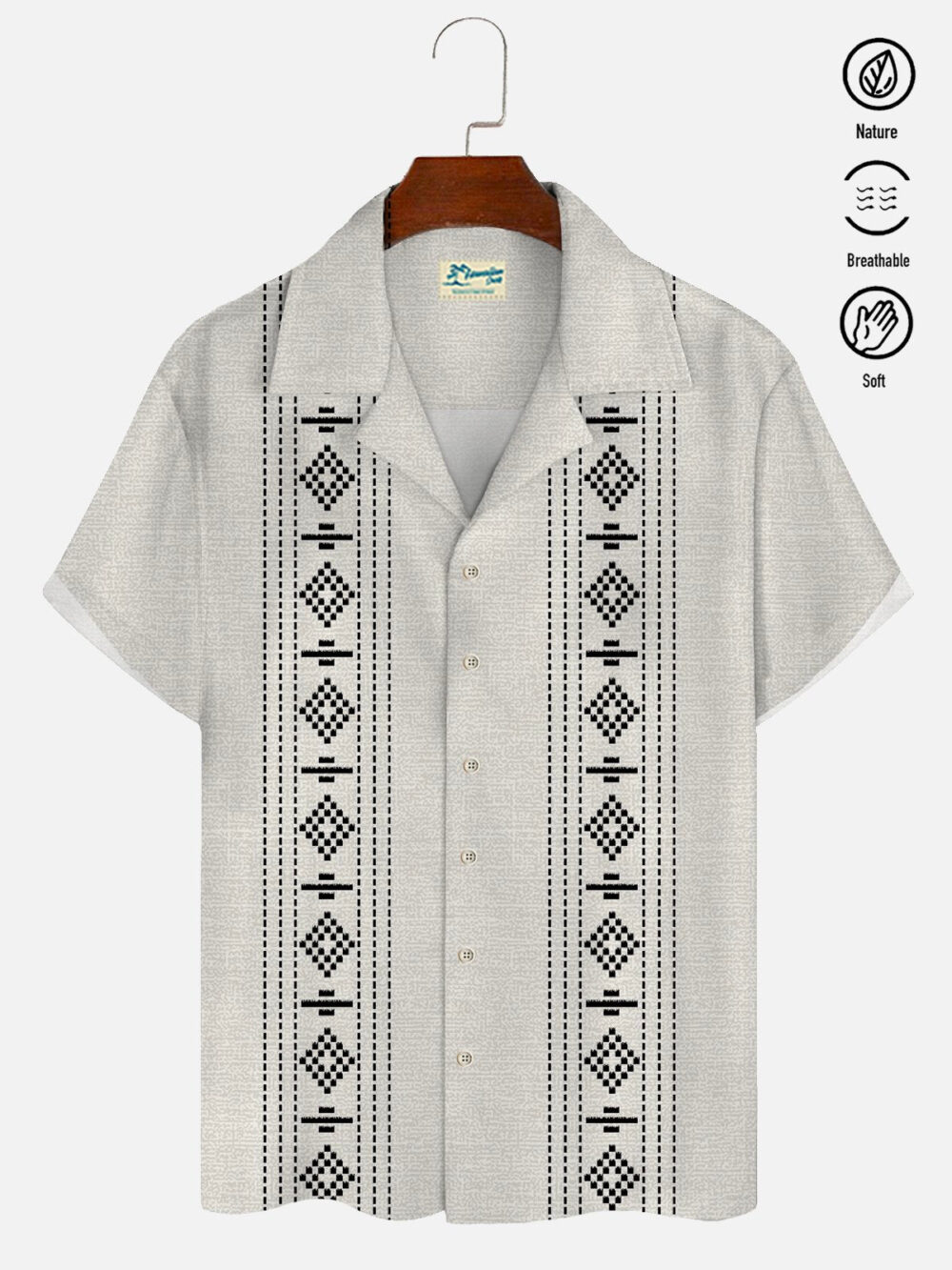 Vintage Holiday Beach Men's Guayabera Hawaiian Shirt Ethnic Geometric Art Bowling Hawaiian Shirt BGR2765356 - Boogor