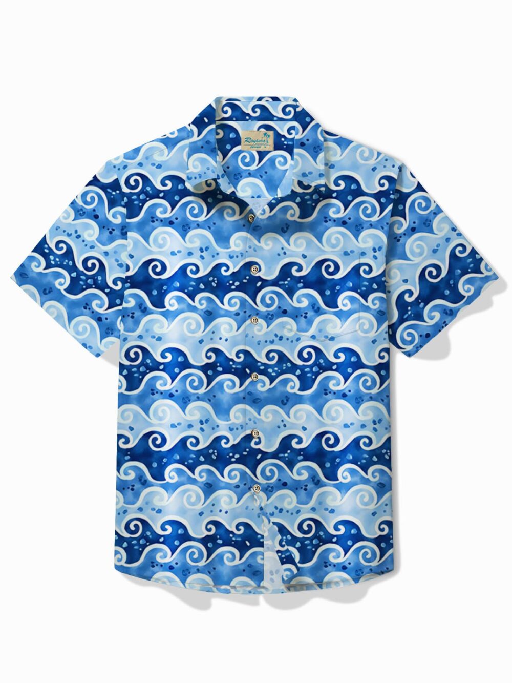 Vintage Japanese Wave Blue Men's Art Shirt Ukiyoe Stretch Quick-drying Button Hawaiian Shirts BGR2765304 - Boogor
