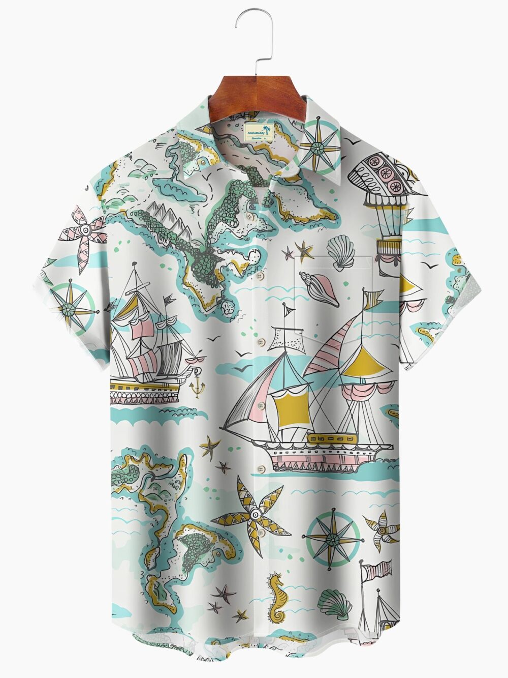 Vintage Nautical Ship Travel Map Hawaiian Shirt BGR2765253 - Boogor