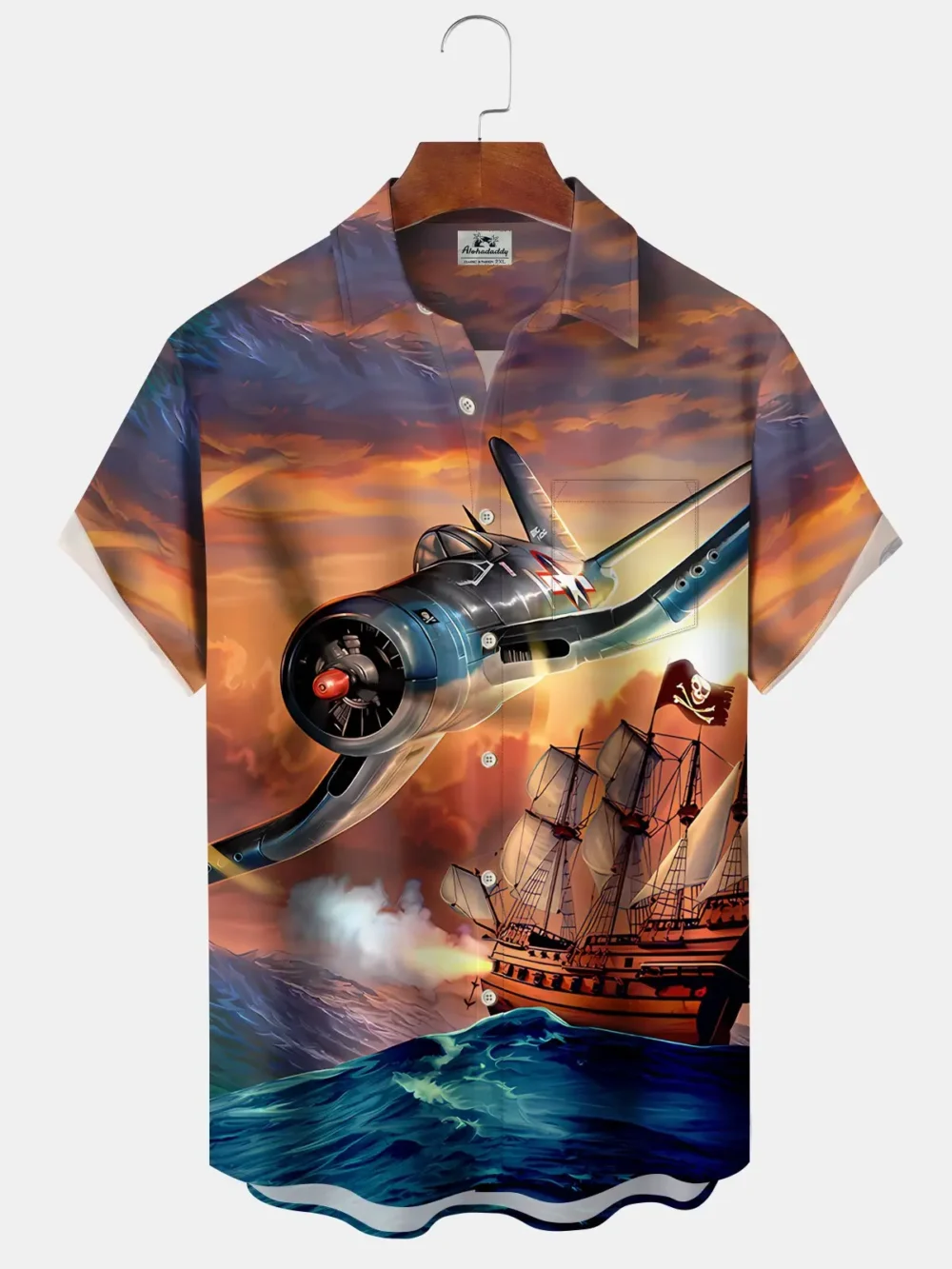 Vintage Sailing Ship Fighter Men's Hawaiian Shirt BGR2765226 - Boogor