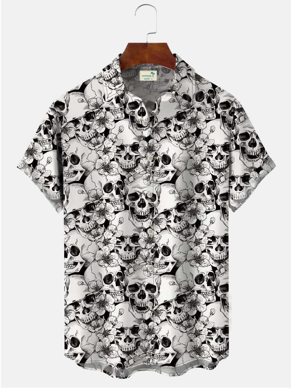 Vintage Skull Floral Plant Beach Men's Hawaiian Shirt BGR2765303 - Boogor