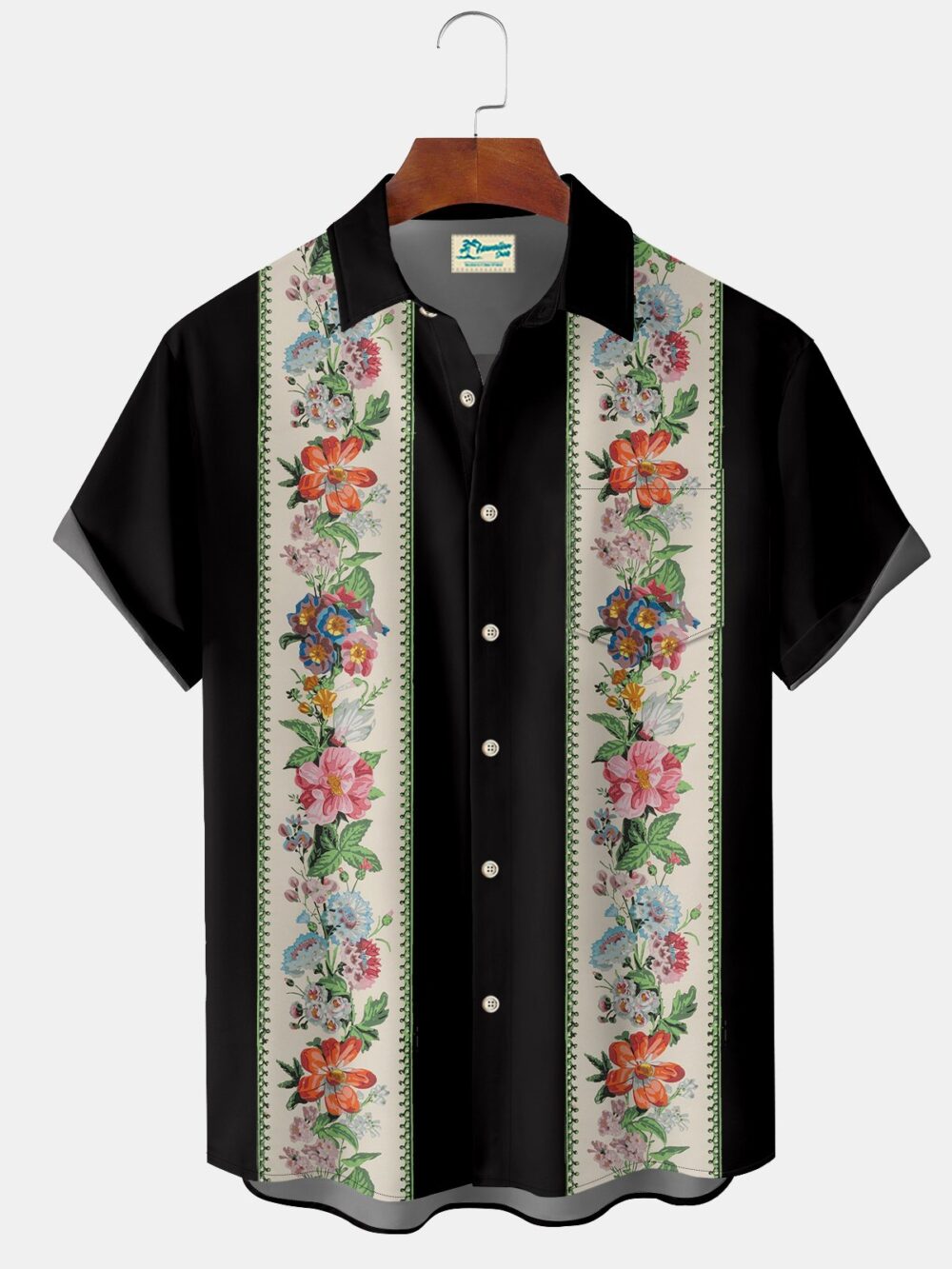 Vintage Vacation Black Men's Guayabera Hawaiian Shirts Stretch Aloha Bowling Camp Hawaiian Shirts BGR2765267 - Boogor