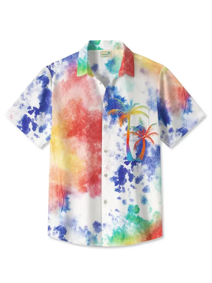 Vintage Watercolor Ombre Tie-dye Hawaiian Coconut Tree Hawaiian Shirt BGR2765178 - Boogor