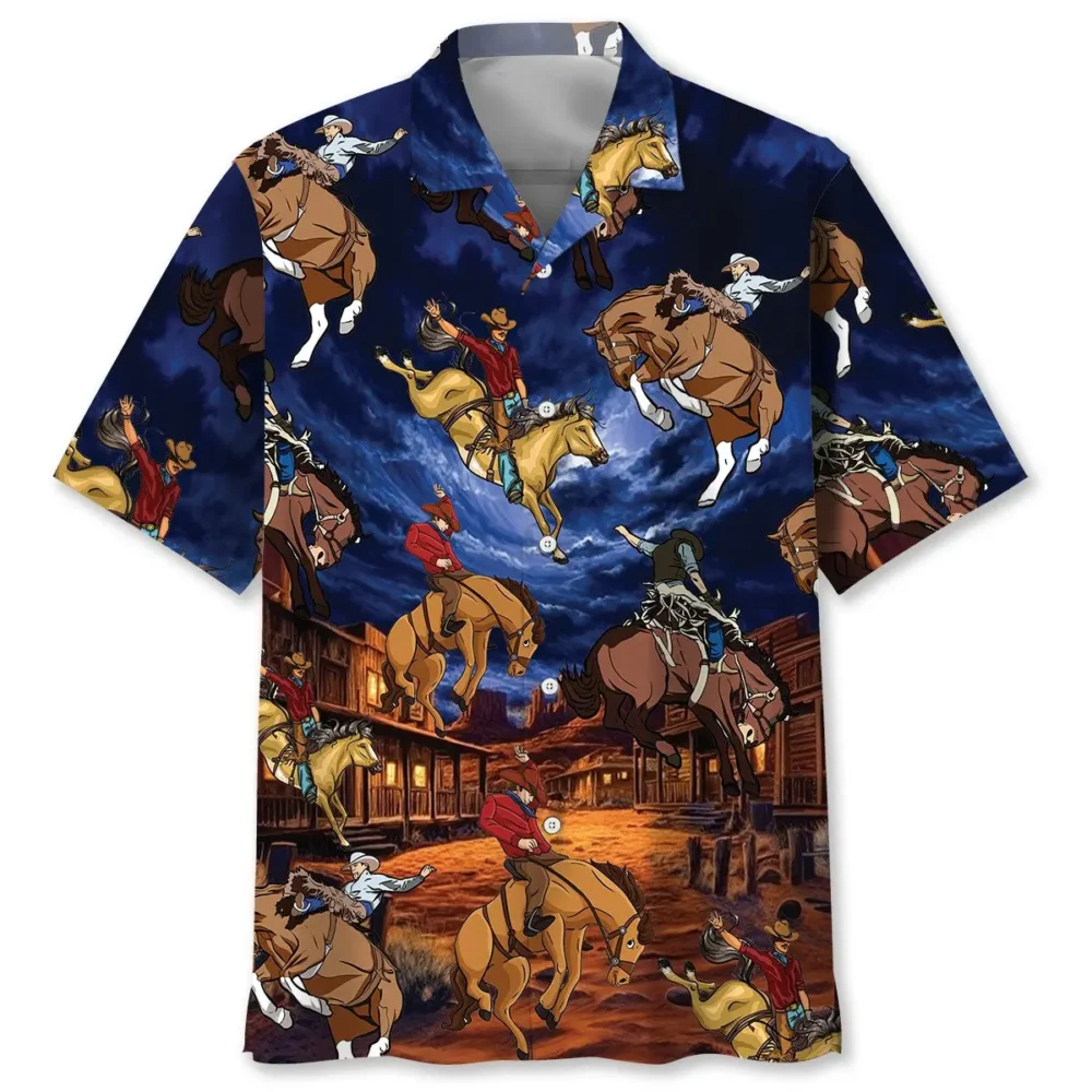 Vintage Wild West Night Cowboy Rodeo Show Hawaiian Shirt BGR2764744 - Boogor